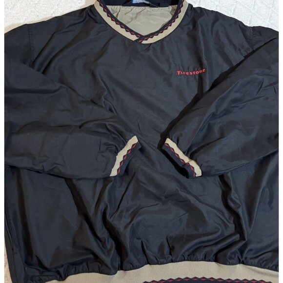 Vintage 90s Firestone Embroidered Black Windbreaker Aztec Trim Size XL - Picture 3 of 16